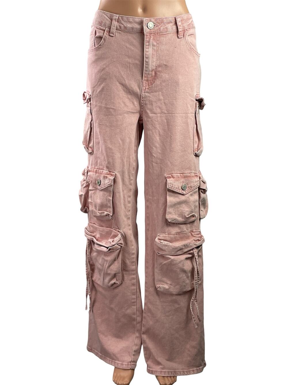 VIP Jeans Women's Pink High Rise Cargo Straight Baggy Wide Leg Denim Size 15/32